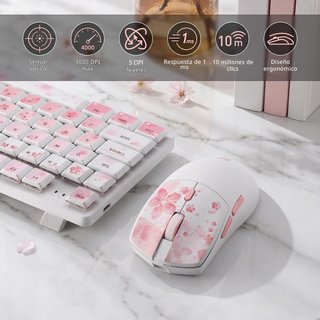 Redragon Combo Teclado y Ratón Inalámbrico Rosa