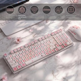 Redragon Combo Teclado y Ratón Inalámbrico Rosa