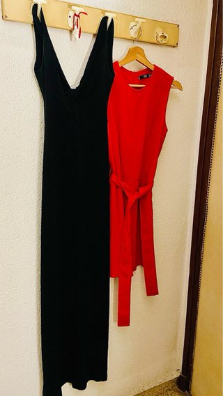 Vestido Negro Mango Largo y Mono Rojo Corto