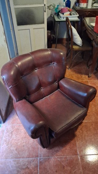 Conjunto 2 butacones y sofá polipiel marrón