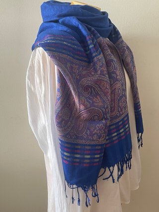 Fular Pashmina Seda Azul Marino