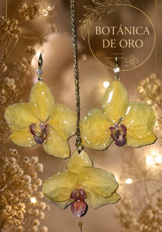 Pendientes Flor Resina Epoxi Amarilla Morada