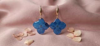 Pendientes Flor Resina Natural Azul Dorado