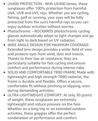 Gafas Rockbros Fotocromáticas Ciclismo