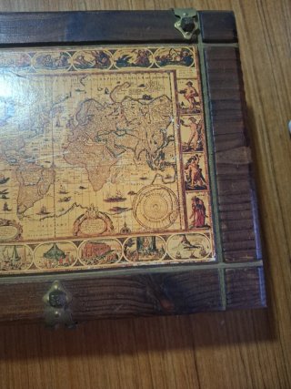 Caja Madera Mapa Antiguo Decorativo