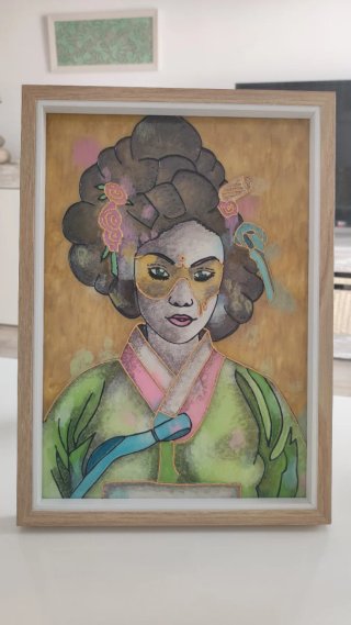 Cuadro Pintura Vidrio Mujer