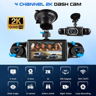 CAMECHO Dashcam 3'' 4 Canales 2K 360° WiFi GPS