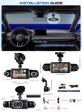 CAMECHO Dashcam 3'' 4 Canales 2K 360° WiFi GPS