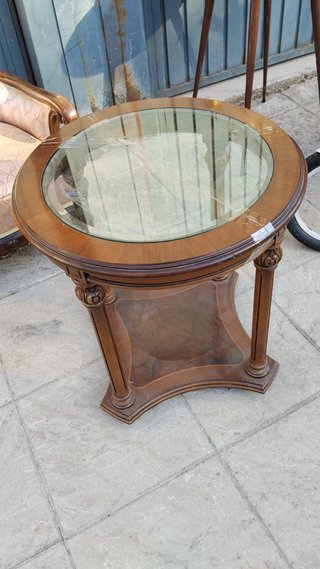 Mesita auxiliar madera y cristal