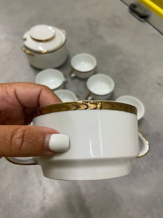 Juego Consomé Sopera Porcelana Dorada
