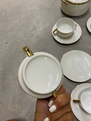Juego Consomé Sopera Porcelana Dorada