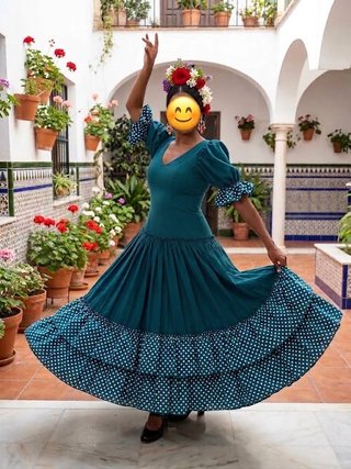 Vestido flamenca verde T42/44 (Bata de calidad)