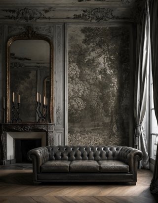 Sofà Chesterfield britannico in pelle grigio fumo