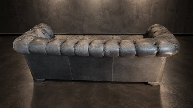 Chesterfield británico en piel gris humo