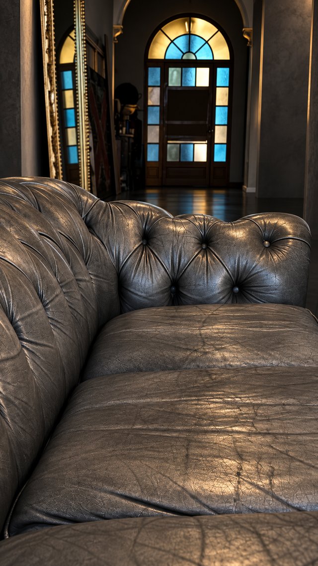 Chesterfield británico en piel gris humo