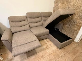Sofá chaise longue 3 plazas tela beige/marrón