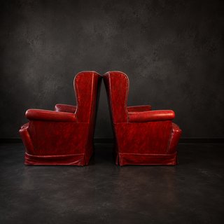 Pareja Sillones Chesterfield Orejeros Piel Roja
