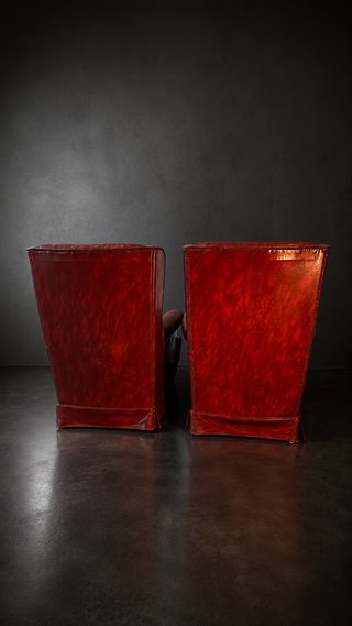 Pareja Sillones Chesterfield Orejeros Piel Roja