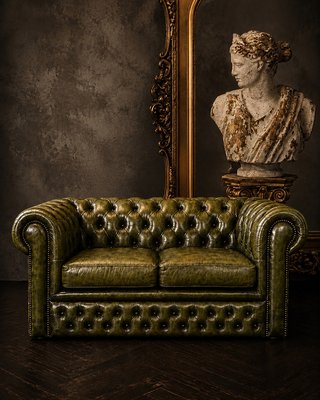 Sofá Chesterfield Piel Verde Oliva 2 Plazas