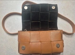 Bolso piel trenzado marrón