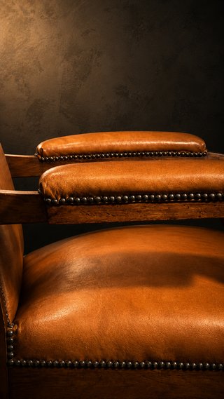 Sillón antiguo piel y madera S.XIX