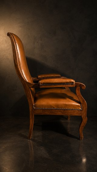 Sillón antiguo piel y madera S.XIX