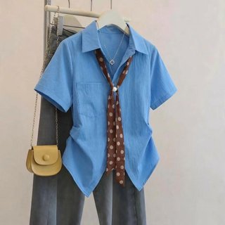Blusa azul con pañuelo de lunares
