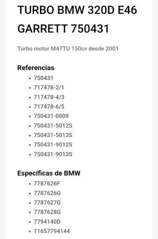Turbo Garrett BMW E46 320d 150cv 750431-5009S