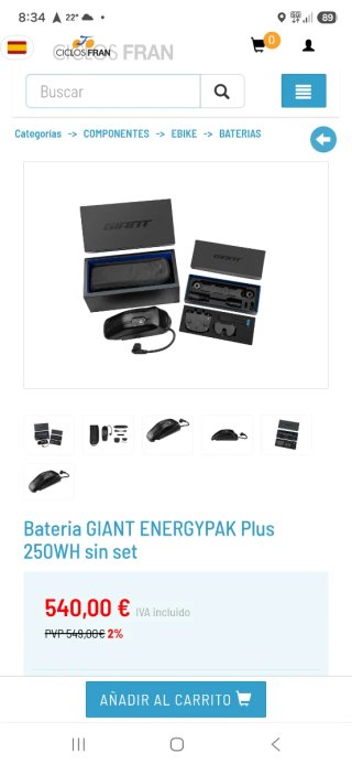 Batería Giant Energypak Plus 250WH