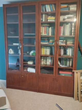 Librería grande madera 4 puertas cristal
