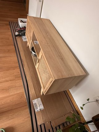Mobile TV soggiorno in legno e rattan