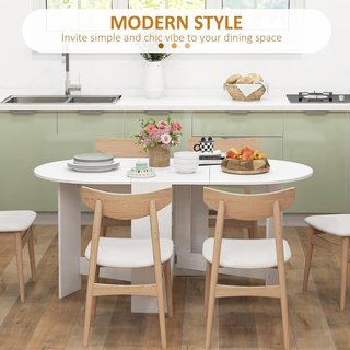 Mesa de Comedor Plegable, 163X80 cm Escritorio Plegable Ahorra Espacio Con 2 Alas Ovaladas para 6 Personas, Mesa de Cocina con Alas, Ideal para Sala de Estar, Casa, Oficina, Blanca