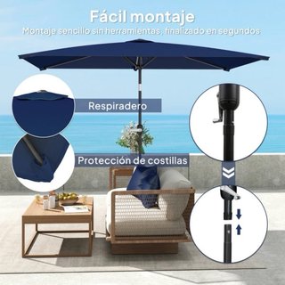 Sombrilla rectangular azul para exterior