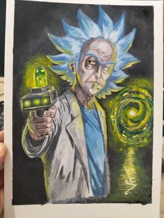 Dipinto Rick e Morty su carta acquerello