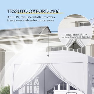 Toldo Plegable 3X3 Pop up Con 2 Puertas Y 2 Ventanas, 4 Paneles Laterales Y Bolsa De Transporte, Toldo De Exterior En Acero Y Tejido Oxford, Para Jardín, Fiestas, Camping, Blanco