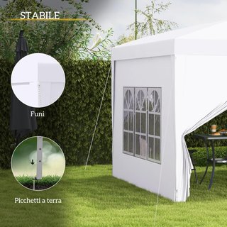 Toldo Plegable 3X3 Pop up Con 2 Puertas Y 2 Ventanas, 4 Paneles Laterales Y Bolsa De Transporte, Toldo De Exterior En Acero Y Tejido Oxford, Para Jardín, Fiestas, Camping, Blanco