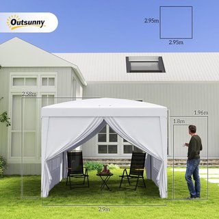 Toldo Plegable 3X3 Pop up Con 2 Puertas Y 2 Ventanas, 4 Paneles Laterales Y Bolsa De Transporte, Toldo De Exterior En Acero Y Tejido Oxford, Para Jardín, Fiestas, Camping, Blanco