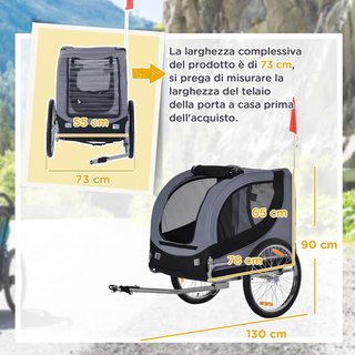 Remolque de Bicicleta para Perros de Tamaño Mediano con Ventanas Laterales y Bandera, Remolque para Bicicleta de Acero y Tela Oxford, 130X73X90 Cm