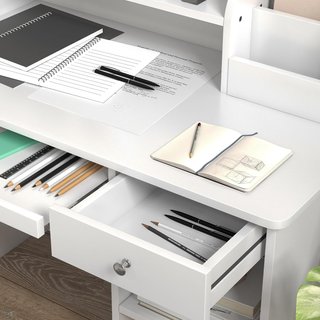 Mesa de Escritorio para Niños con Silla, Banco Escolar para Niños de 5 a 8 Años en Madera con Estante y Silla, Blanca