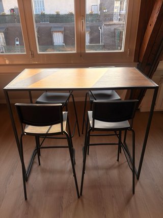 Mesa alta negra maison du monde con 4 taburetes