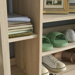 Conjunto de Muebles de Entrada 3 en 1 con Zapatero para 9 Pares de Zapatos, Perchero de Pared con 4 Ganchos, Armario y Espejo en MDF