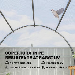 Invernadero para Huerto Con 6 Ventanas y Puerta Enrollable, Invernadero de Jardín en Forma de Túnel, Invernadero para Plantas Con Estructura de Metal y Tela de Polietileno, 3.5X2X2M, Blanco