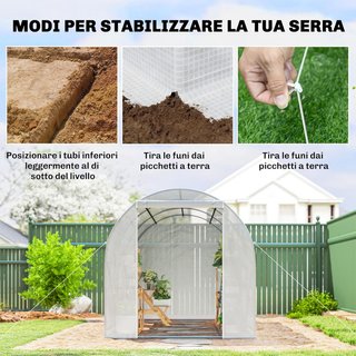 Invernadero para Huerto Con 6 Ventanas y Puerta Enrollable, Invernadero de Jardín en Forma de Túnel, Invernadero para Plantas Con Estructura de Metal y Tela de Polietileno, 3.5X2X2M, Blanco