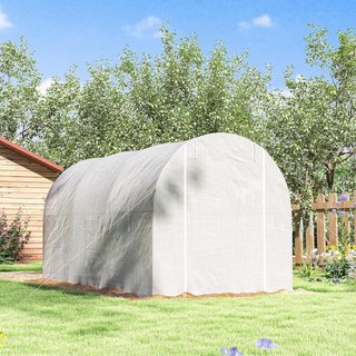 Invernadero para Huerto Con 6 Ventanas y Puerta Enrollable, Invernadero de Jardín en Forma de Túnel, Invernadero para Plantas Con Estructura de Metal y Tela de Polietileno, 3.5X2X2M, Blanco