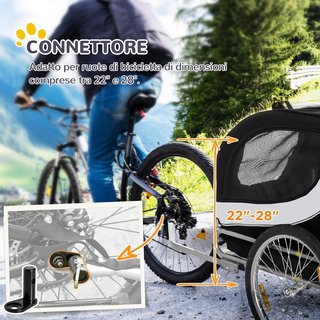 Remolque de Bicicleta para Perros de Tamaño Mediano con Ventanas Laterales y Bandera, Remolque para Bicicleta de Acero y Tela Oxford, 130X73X90 Cm