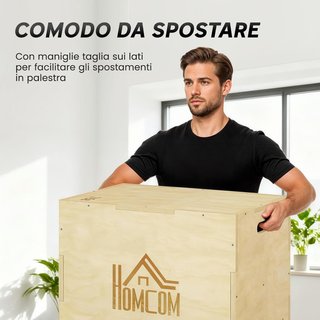 Caja de Salto a 3 Alturas Ajustables para Casa y Gimnasio, Plyo Box de Madera de Haya, Color Madera
