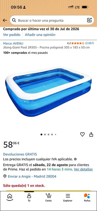 Piscina Hinchable AVENLI 305x183x50cm Sin Uso