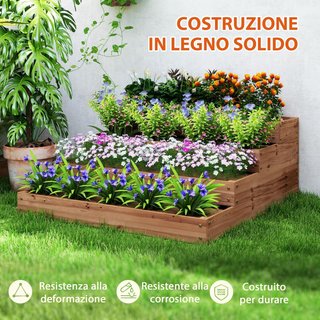 Huerto Elevado Exterior de 4 Niveles en Madera de Abeto, Jardín de Balcón con Fondo Abierto y Funda de Tela, para Plantas, Flores y Verduras, para Jardín Balcón, 113X113X46 Cm, Café Oscuro