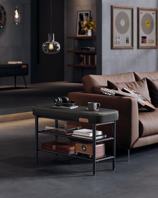 Colección EKHO - Banco Zapatero, Banco de Entrada y Dormitorio, Tapizado en PU con Costuras, Moderno de Mediados de Siglo, Capacidad 135 Kg, 30 X 80 X 50 Cm, Verde Bosque LSB054C01