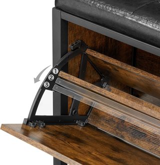 Banco Zapatero, Banco Tapizado Con Cajón Y 2 Estantes Para 6 Pares De Zapatos, Estructura De Acero, Industrial, Marrón Vintage Y Negro LSB049B01